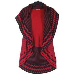 Lael Alpaca Knit Vest Cardigan Open Front Womens M Red Black Striped
